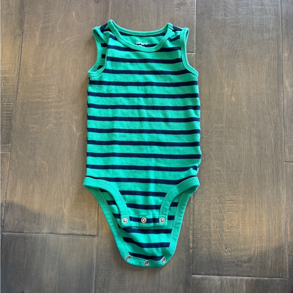 10 for $10 Carters Green & Navy Striped Tank One-Piece Bodysuit